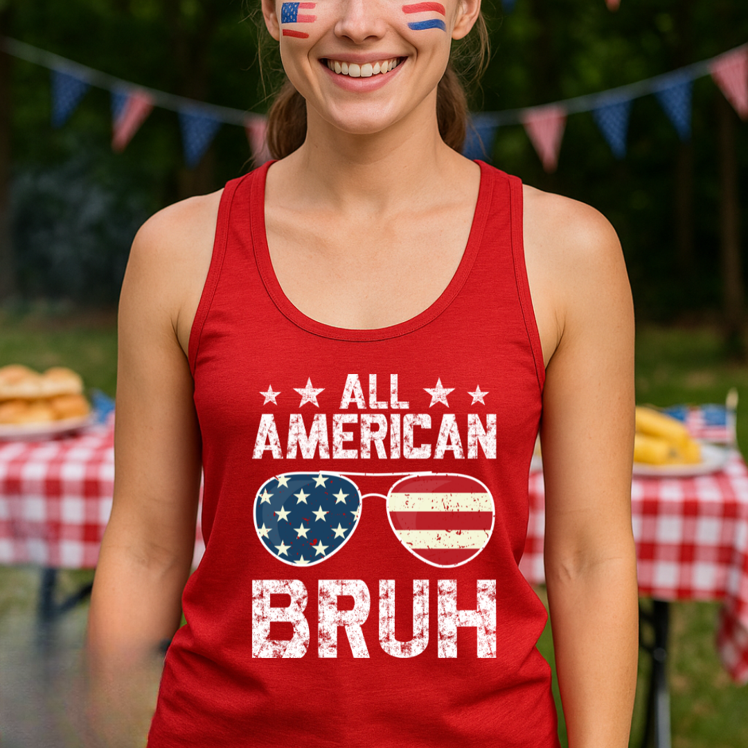 All American BRUH Shirt with USA Flag Sunglasses | Funny 4th of July Tee