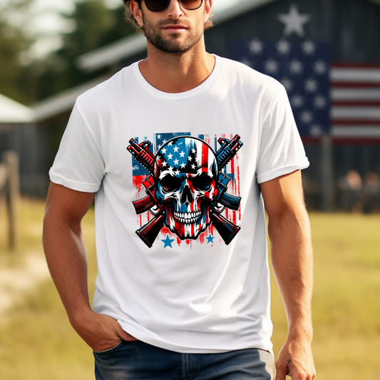 Patriotic Skull Shirt with Guns | American Flag Skull Graphic Tee