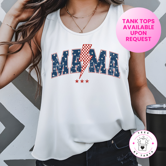MAMA with Lightning Bolt in USA Colors | 4th of July Patriotic Mom Shirt