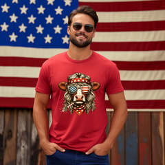 Patriotic Cow Shirt with Bandana and Firework | 4th of July Graphic Tee