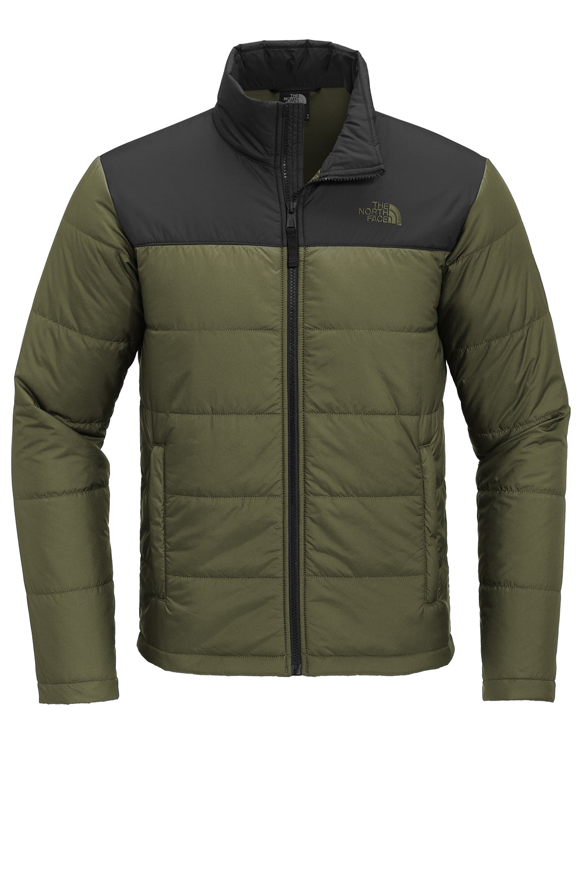 The North Face Chest Logo Everyday Insulated Jacket in Burnt Olive Green, front flat