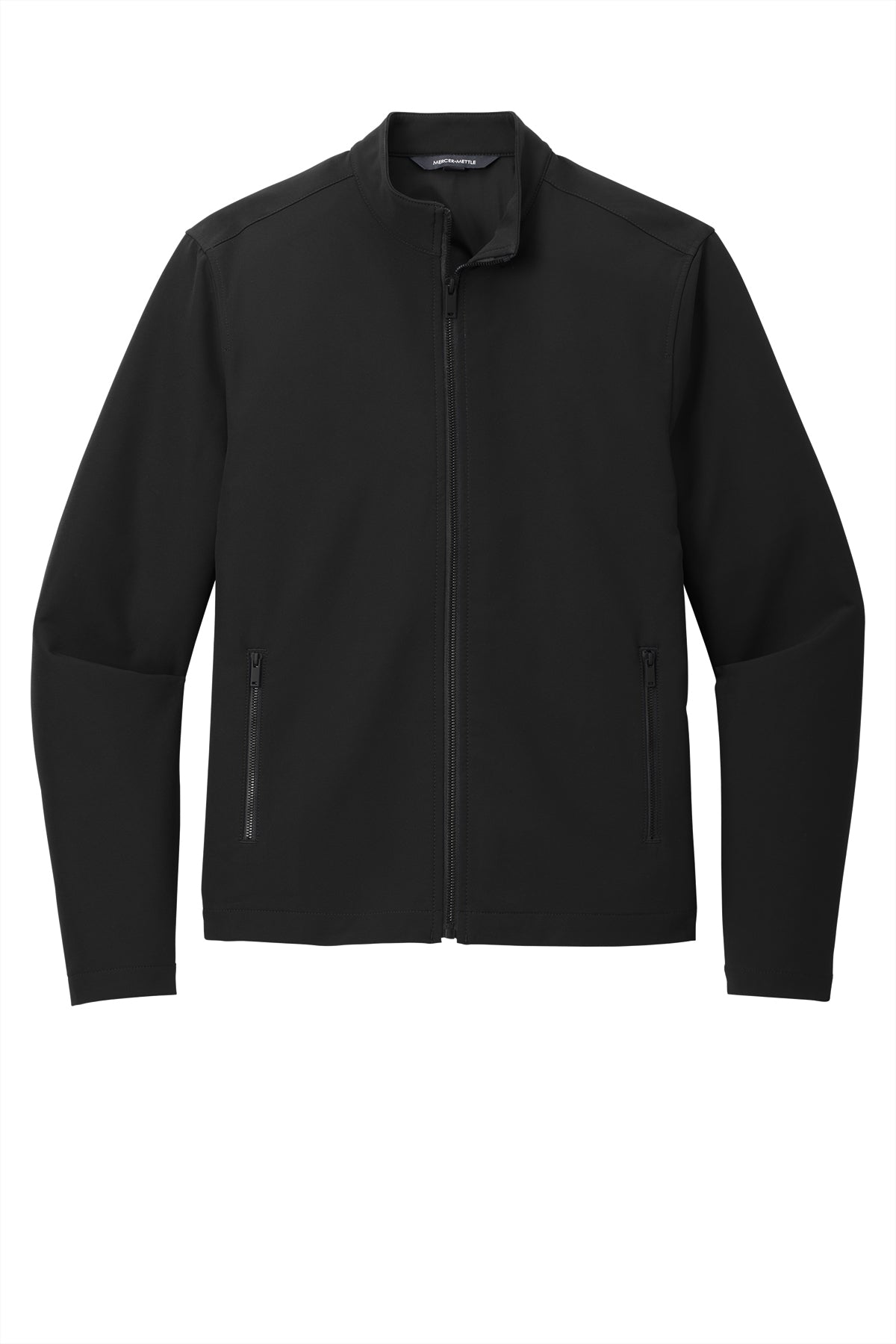 Mercer+Mettle Stretch Soft Shell Jacket in Deep Black, front flat