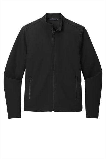 Mercer+Mettle Stretch Soft Shell Jacket in Deep Black, front flat