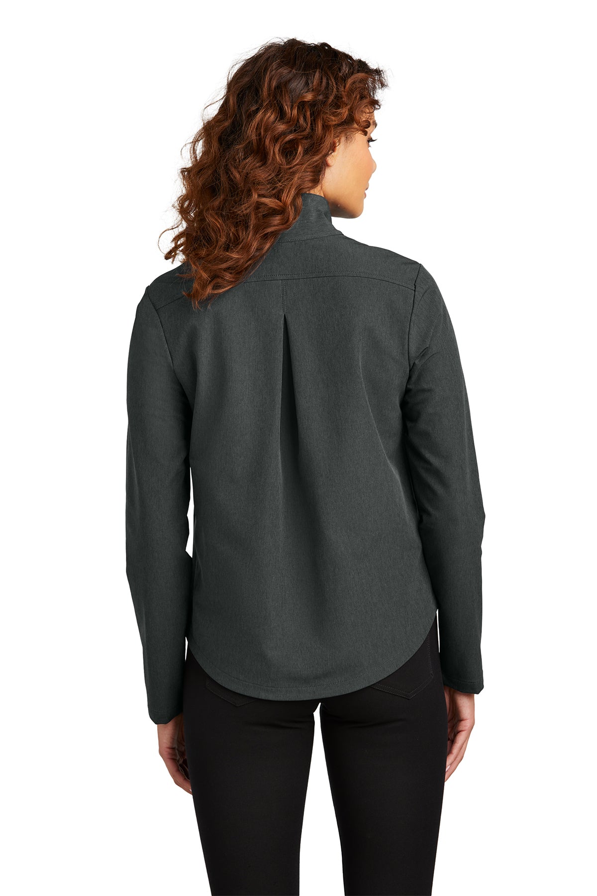 Mercer+Mettle Women’s Stretch Soft Shell Jacket in Anchor Grey Heather, back on model