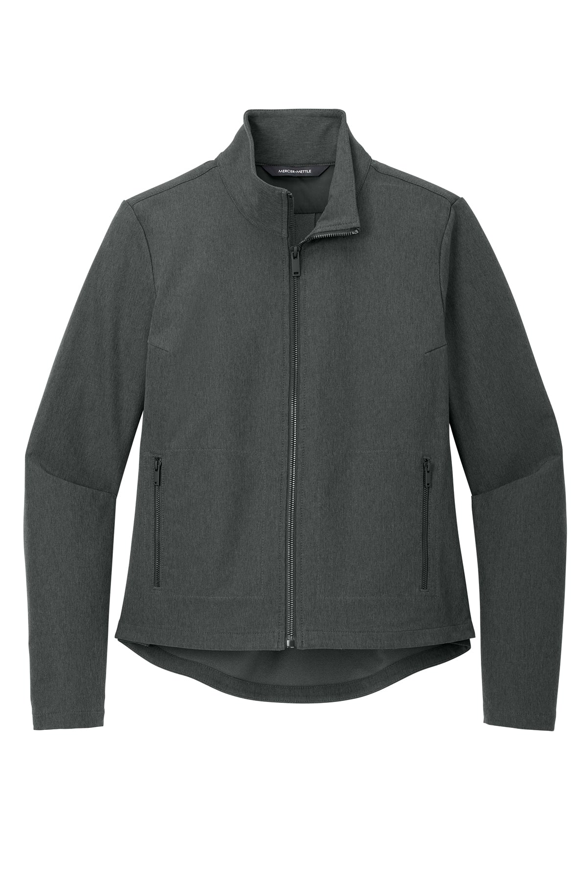 Mercer+Mettle Women’s Stretch Soft Shell Jacket in Anchor Grey Heather, front flat