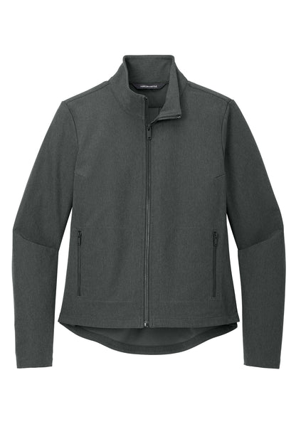 Mercer+Mettle Women’s Stretch Soft Shell Jacket in Anchor Grey Heather, front flat