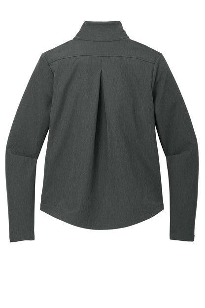 Mercer+Mettle Women’s Stretch Soft Shell Jacket in Anchor Grey Heather, back flat