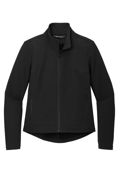 Mercer+Mettle Women’s Stretch Soft Shell Jacket in Deep Black, front flat