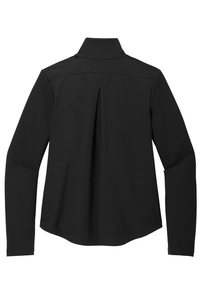 Mercer+Mettle Women’s Stretch Soft Shell Jacket in Deep Black, back flat