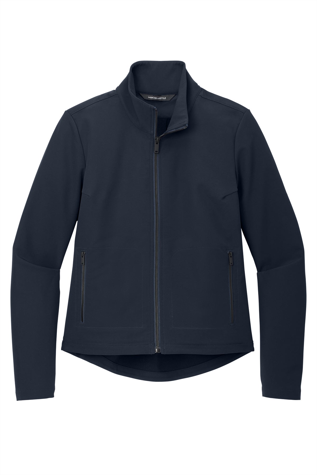 Mercer+Mettle Women’s Stretch Soft Shell Jacket in Night Navy, front flat