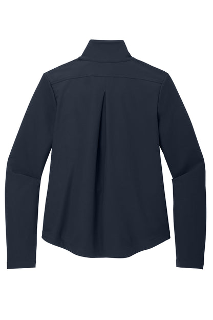 Mercer+Mettle Women’s Stretch Soft Shell Jacket in Night Navy, back flat
