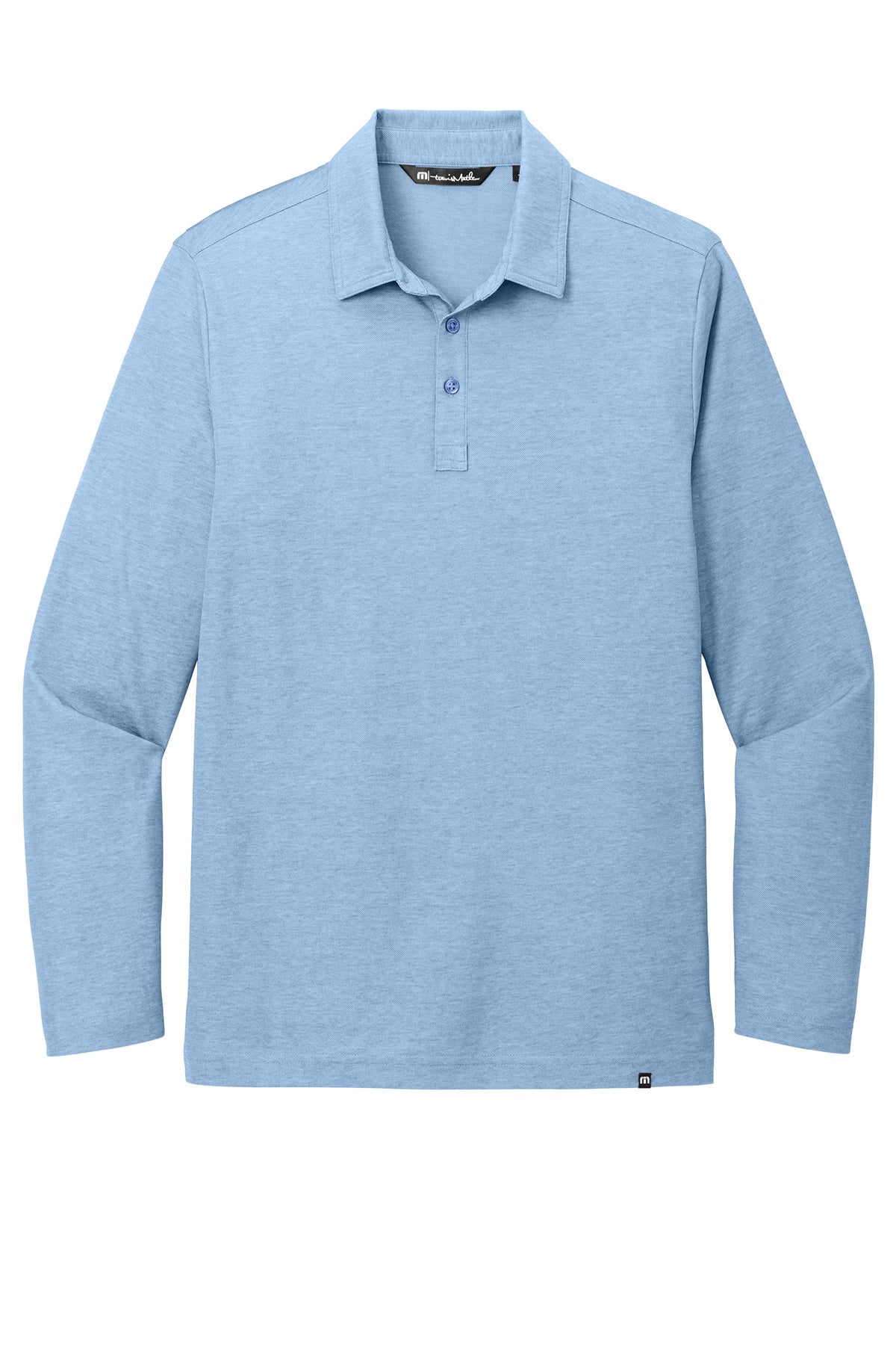 TravisMathew Oceanside Heather Long Sleeve Polo in Allure Heather, front flat
