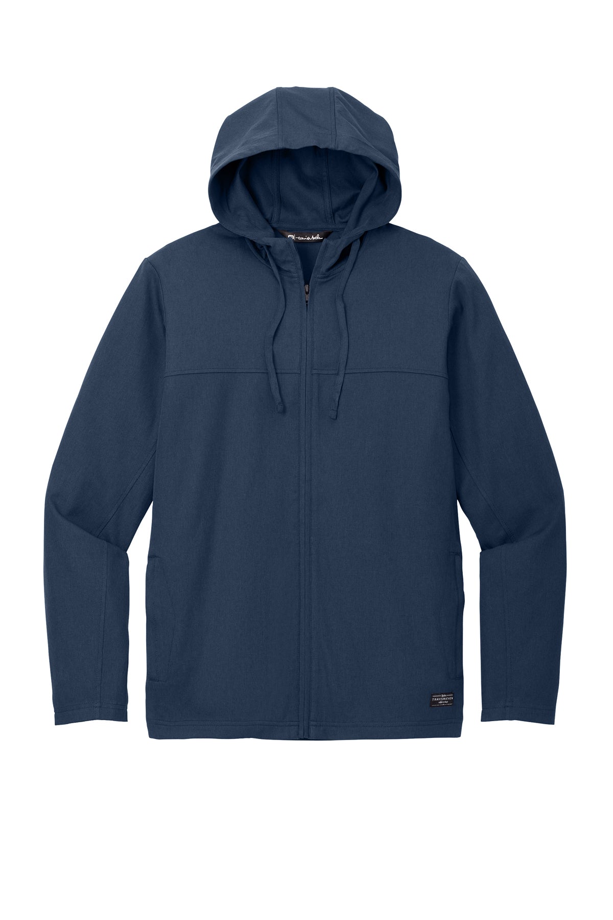 TravisMathew Balboa Hooded Full-Zip Jacket in Blue Nights Heather, front flat