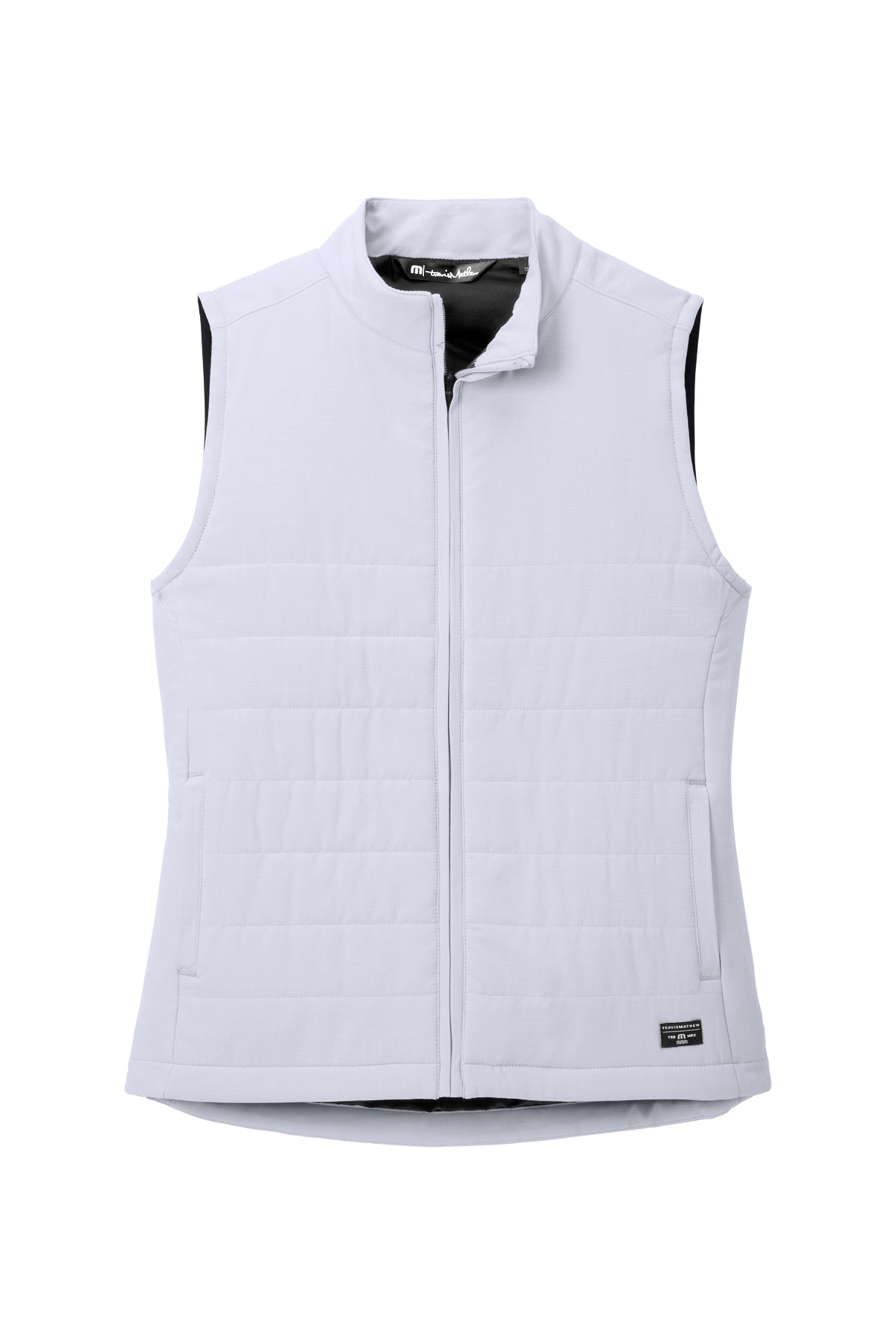 TravisMathew Women's Cold Bay Vest in Microchip Grey, front flat