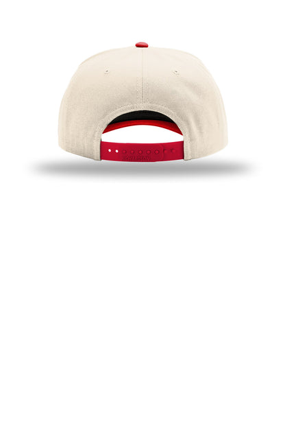Richardson Full Fabric 5-Panel Champ - Cream/ Cream/ Red - flat back