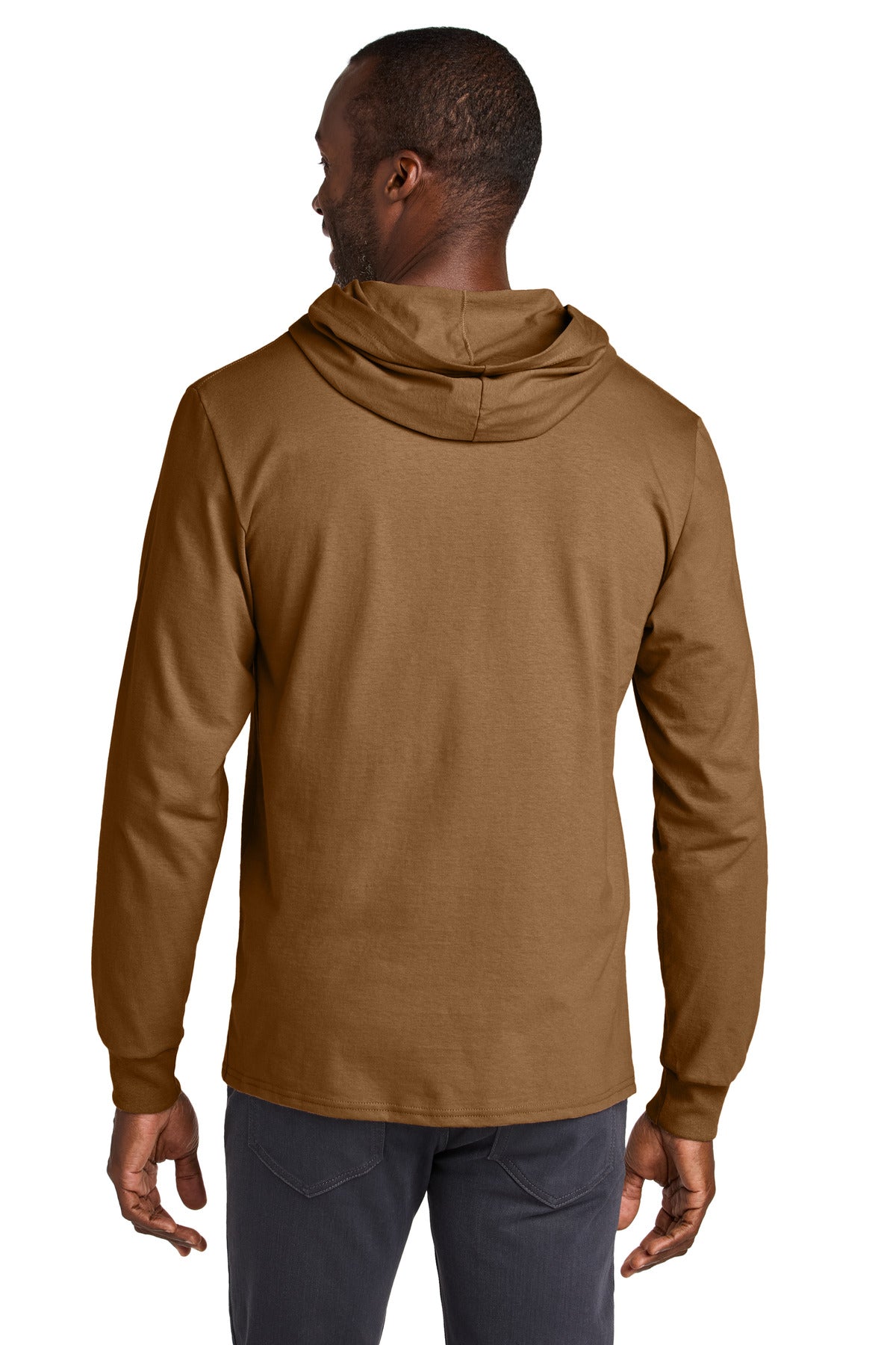 Jerzees Classics Unisex Cotton Long Sleeve Hooded T-Shirt - Golden Pecan - back