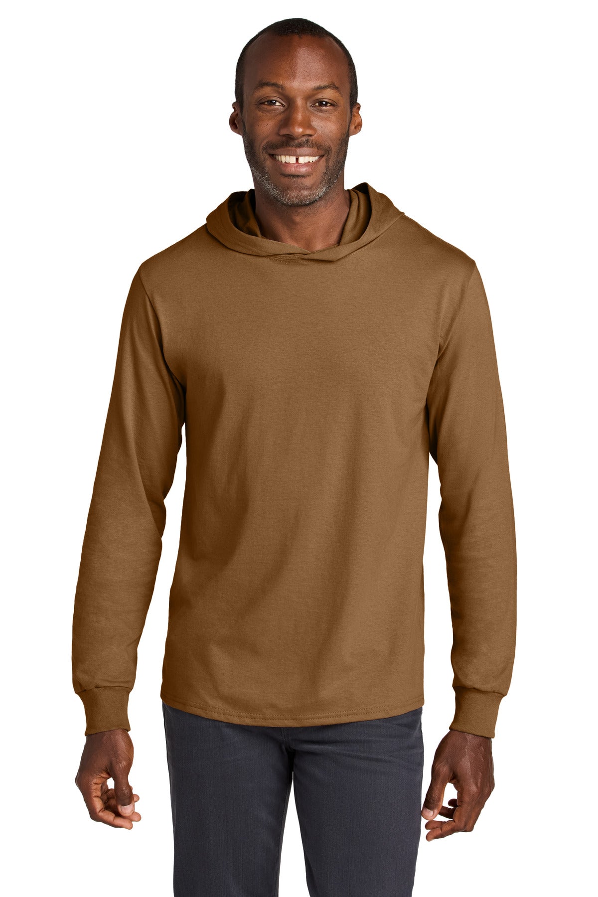 Jerzees Classics Unisex Cotton Long Sleeve Hooded T-Shirt - Golden Pecan - front