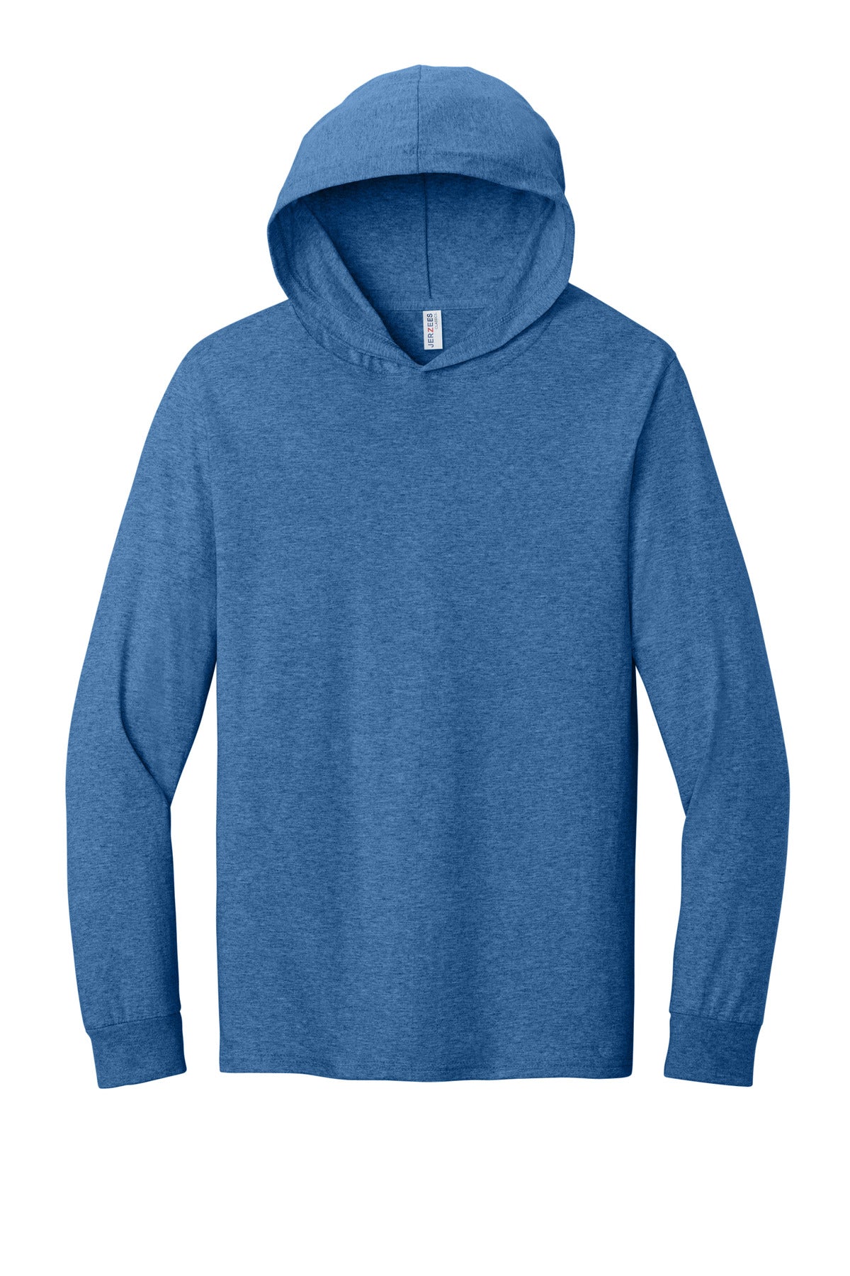 Jerzees Classics Unisex Cotton Long Sleeve Hooded T-Shirt - Retro Heather Royal - flat front