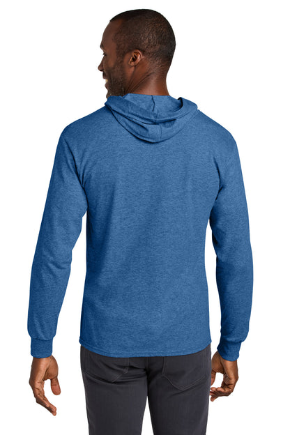 Jerzees Classics Unisex Cotton Long Sleeve Hooded T-Shirt - Retro Heather Royal - back