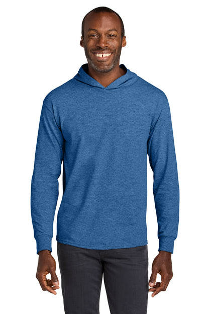 Jerzees Classics Unisex Cotton Long Sleeve Hooded T-Shirt - Retro Heather Royal - front