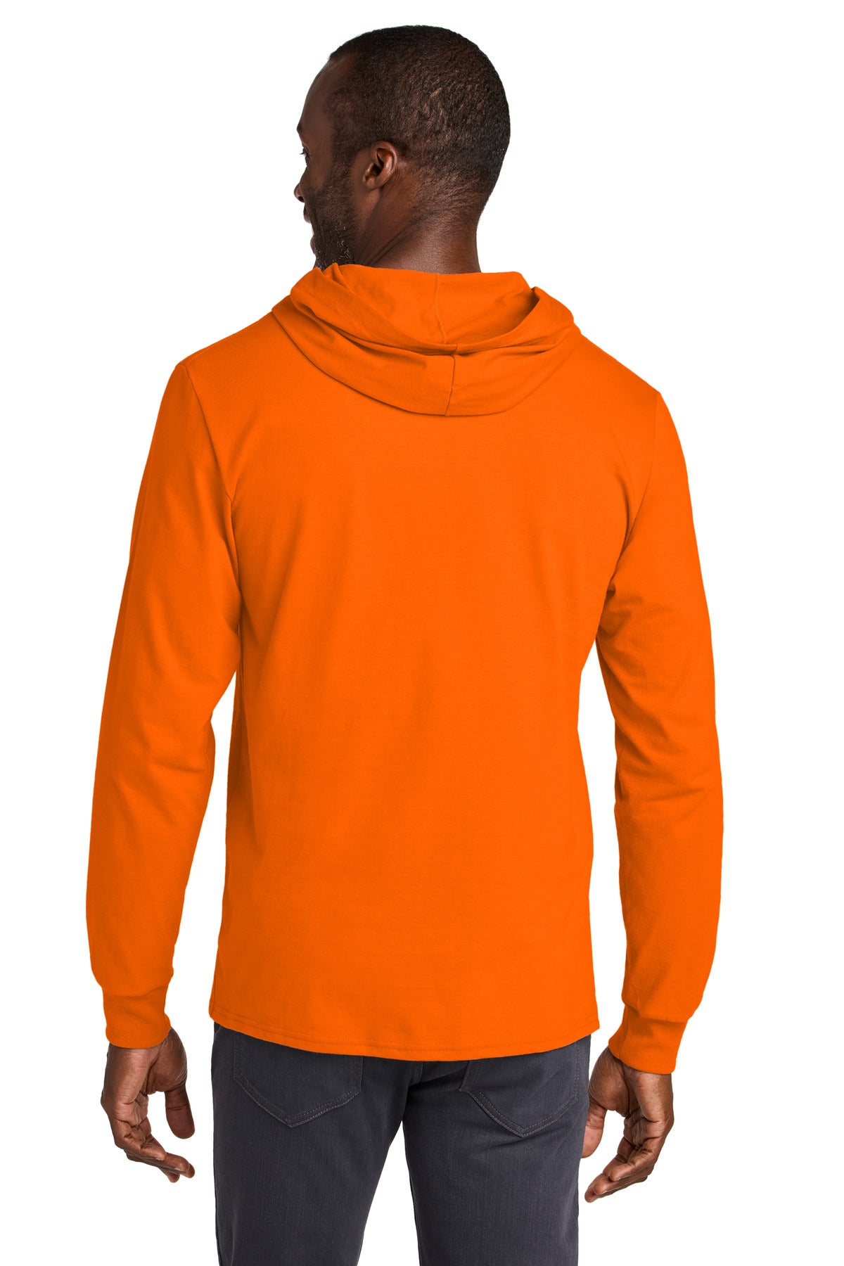 Jerzees Classics Unisex Cotton Long Sleeve Hooded T-Shirt - Safety Orange - back