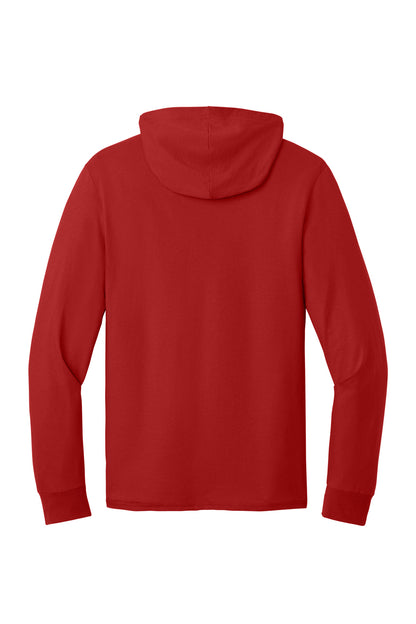 Jerzees Classics Unisex Cotton Long Sleeve Hooded T-Shirt - True Red - flat back