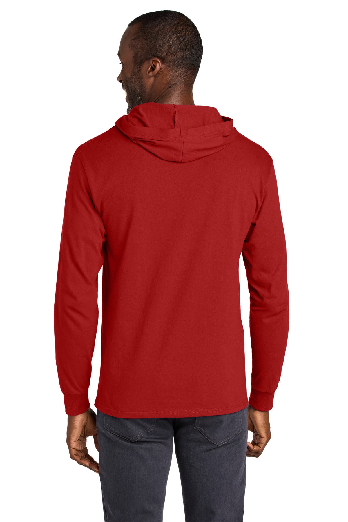 Jerzees Classics Unisex Cotton Long Sleeve Hooded T-Shirt - True Red - back