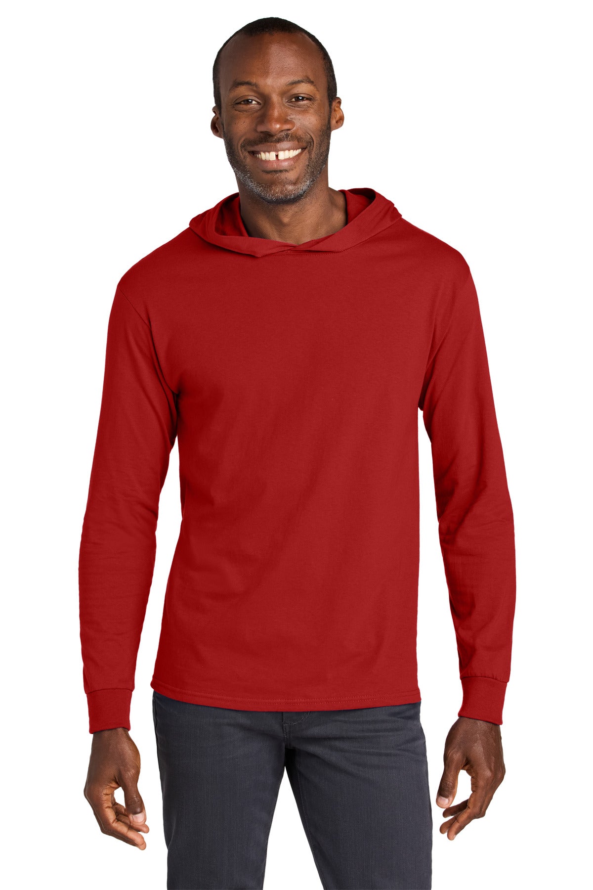 Jerzees Classics Unisex Cotton Long Sleeve Hooded T-Shirt - True Red - front