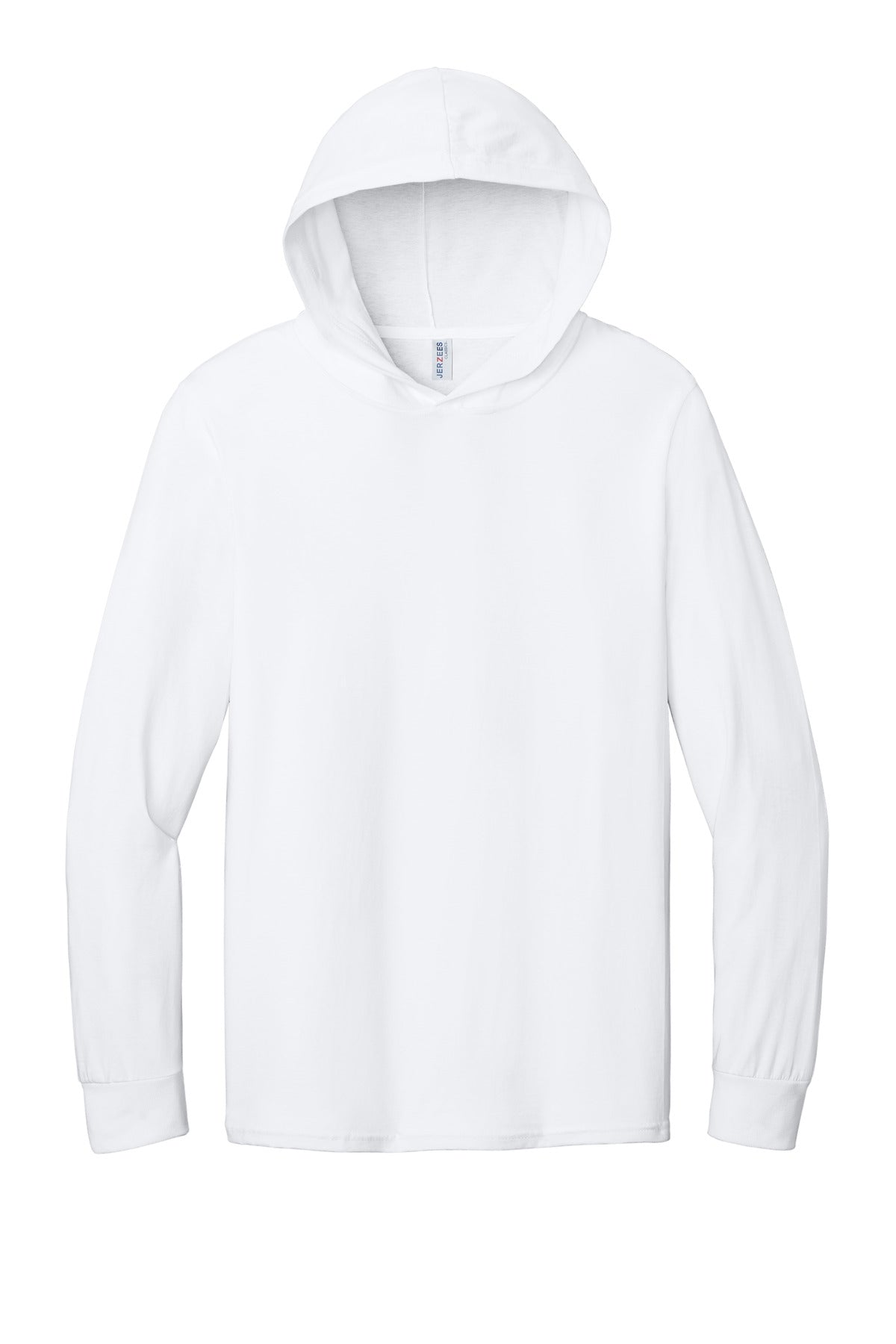 Jerzees Classics Unisex Cotton Long Sleeve Hooded T-Shirt - White - flat front