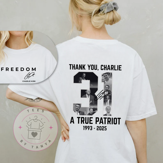 Front & Back Freedom Charlie Kirk Tribute T-Shirt
