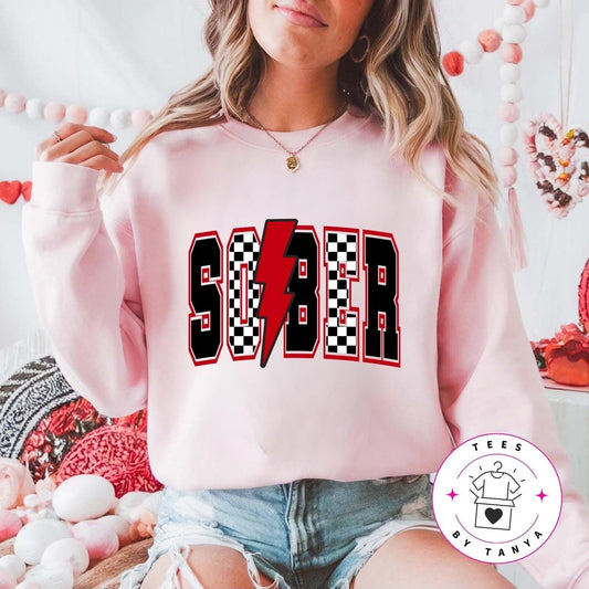 Red SOBER Shirt with Lightning Graphic
