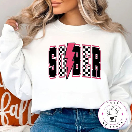 Pink SOBER Shirt with Lightning Graphic