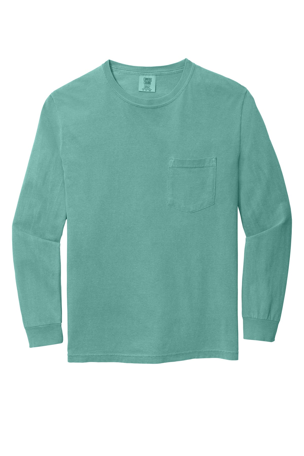 COMFORT COLORS Heavyweight Ring Spun Long Sleeve Pocket Tee - Seafoam - flat front