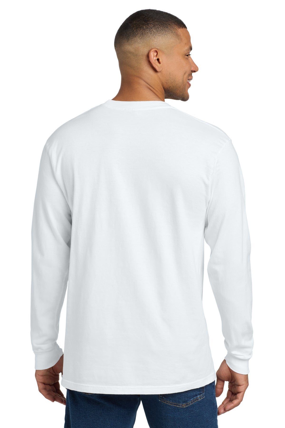 COMFORT COLORS Heavyweight Ring Spun Long Sleeve Pocket Tee - White - back