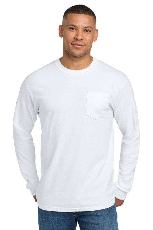 COMFORT COLORS Heavyweight Ring Spun Long Sleeve Pocket Tee - White - front