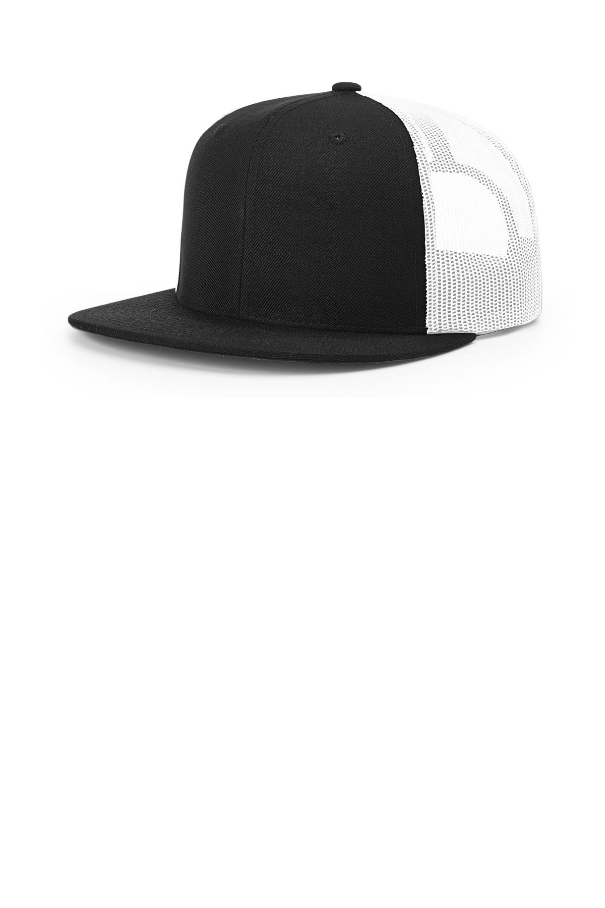 Richardson Acrylic-Wool Blend Flatbill Trucker - Black/ White - front