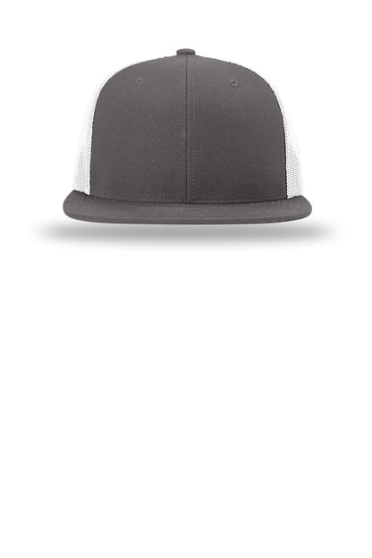 Richardson Acrylic-Wool Blend Flatbill Trucker - Charcoal/ White - flat front