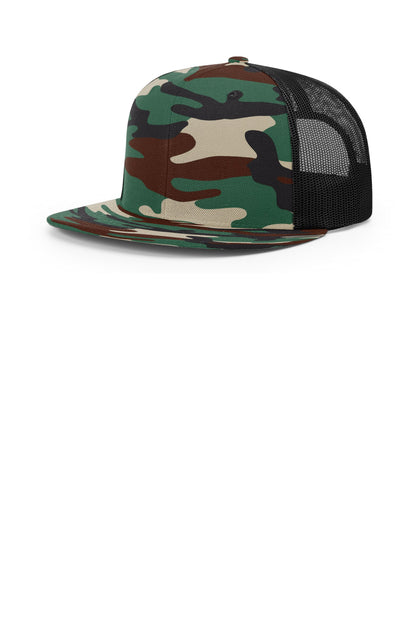 Richardson Acrylic-Wool Blend Flatbill Trucker - Green Camo/ Black - front