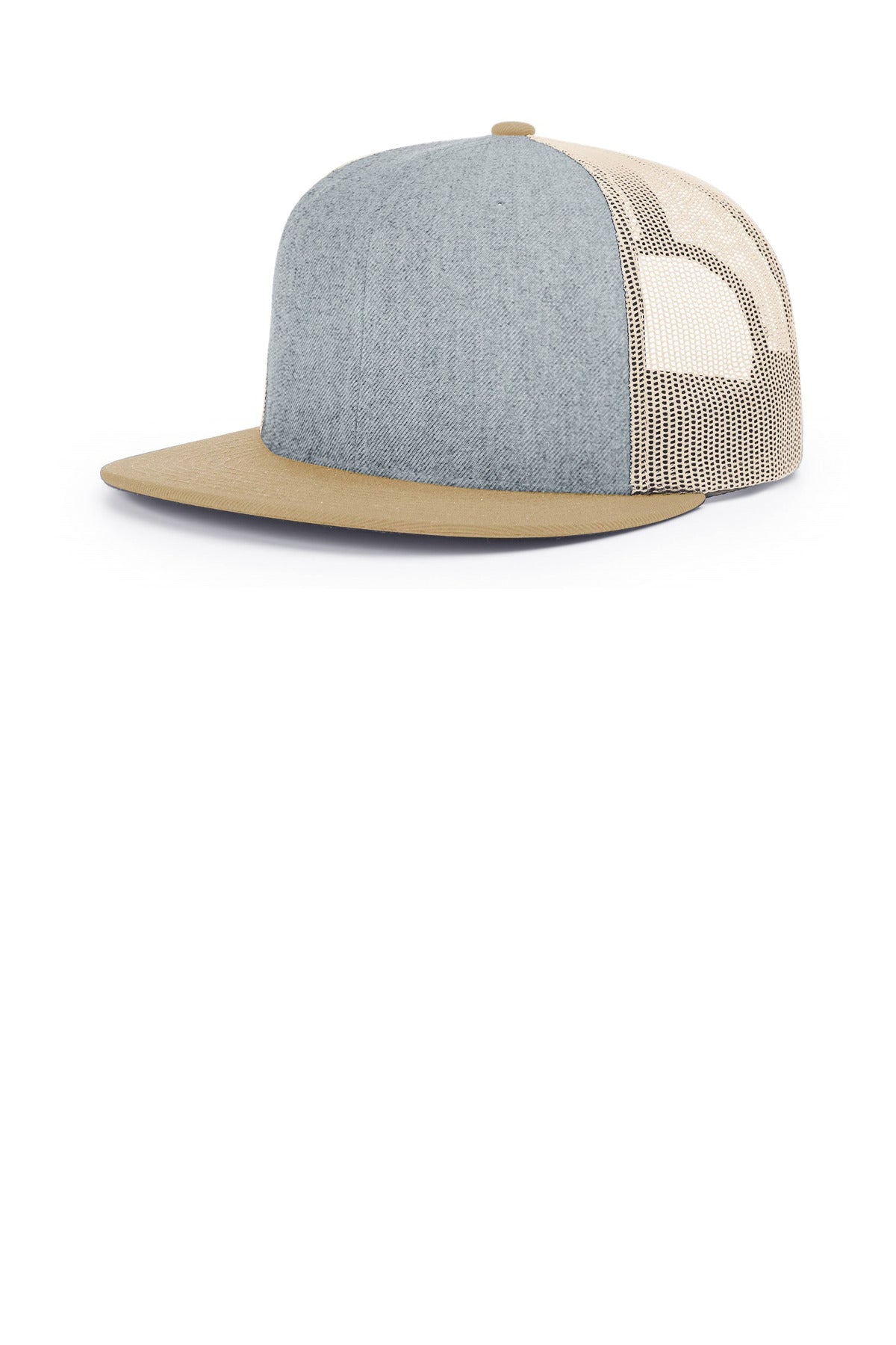 Richardson Acrylic-Wool Blend Flatbill Trucker - Heather Grey/ Birch/ Biscuit - front