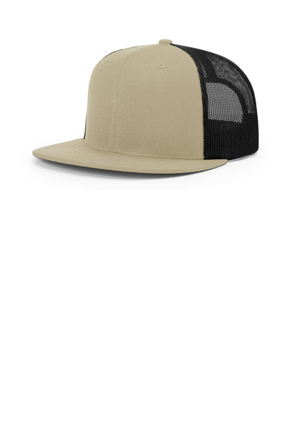 Richardson Acrylic-Wool Blend Flatbill Trucker - Khaki/ Black - front