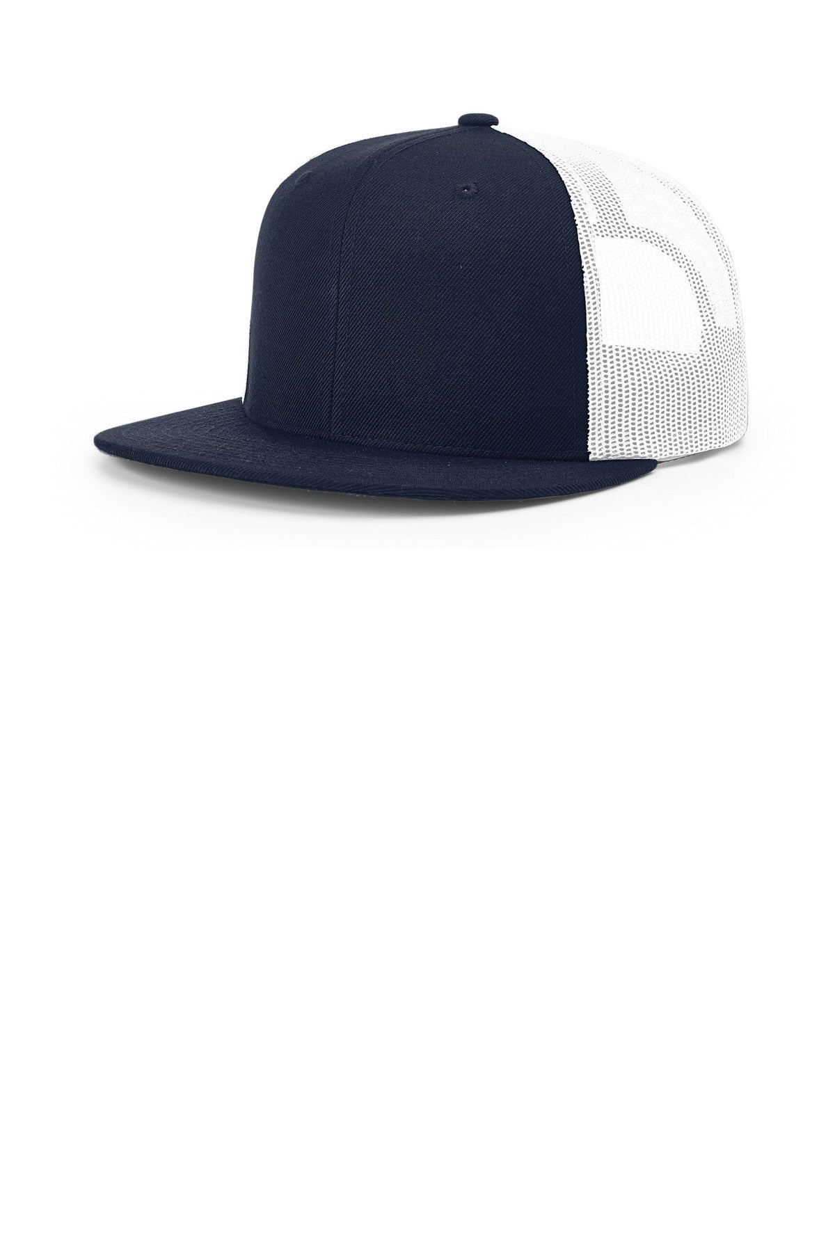 Richardson Acrylic-Wool Blend Flatbill Trucker - Navy/ White - front