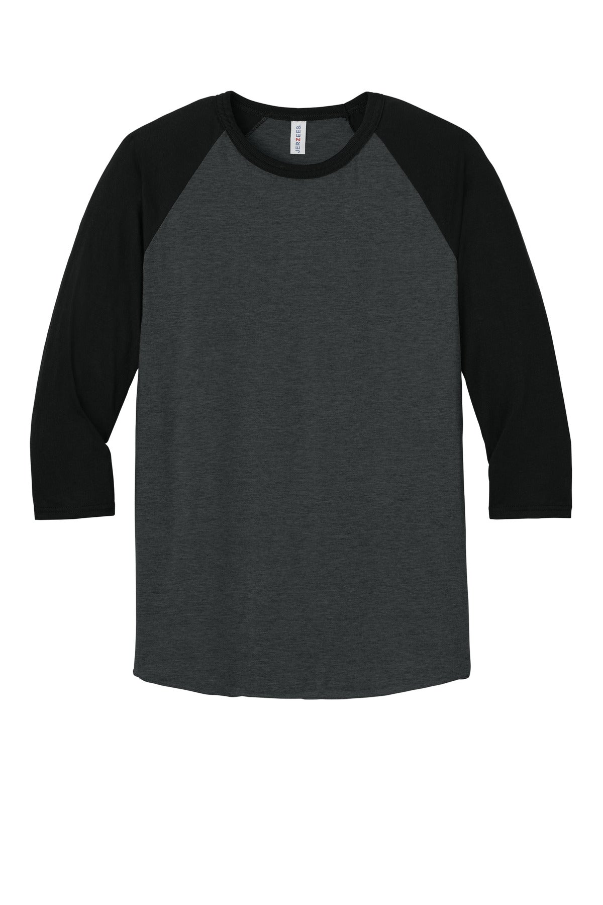Jerzees Unisex Premium Blend Combed Ring Spun 3/4-Sleeve Raglan - Black Ink Heather/ Black Ink - flat front