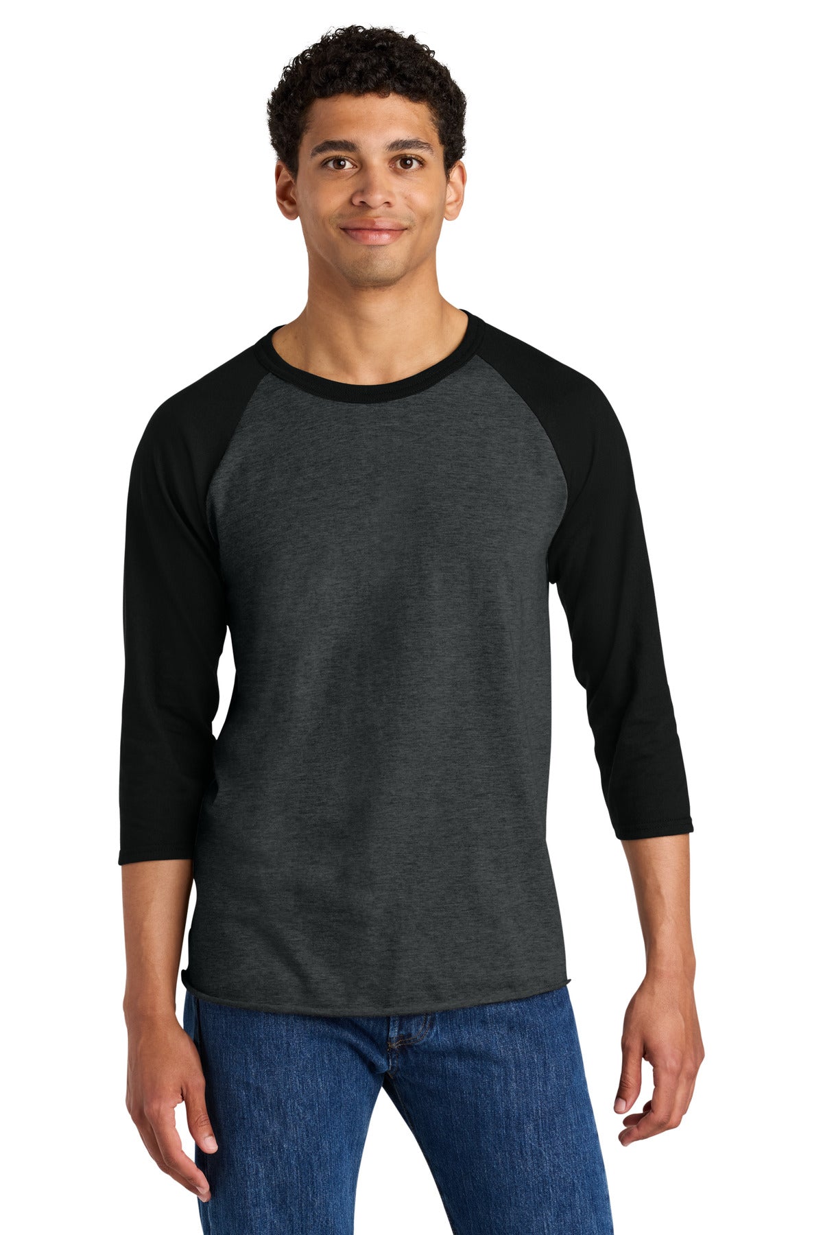 Jerzees Unisex Premium Blend Combed Ring Spun 3/4-Sleeve Raglan - Black Ink Heather/ Black Ink - front