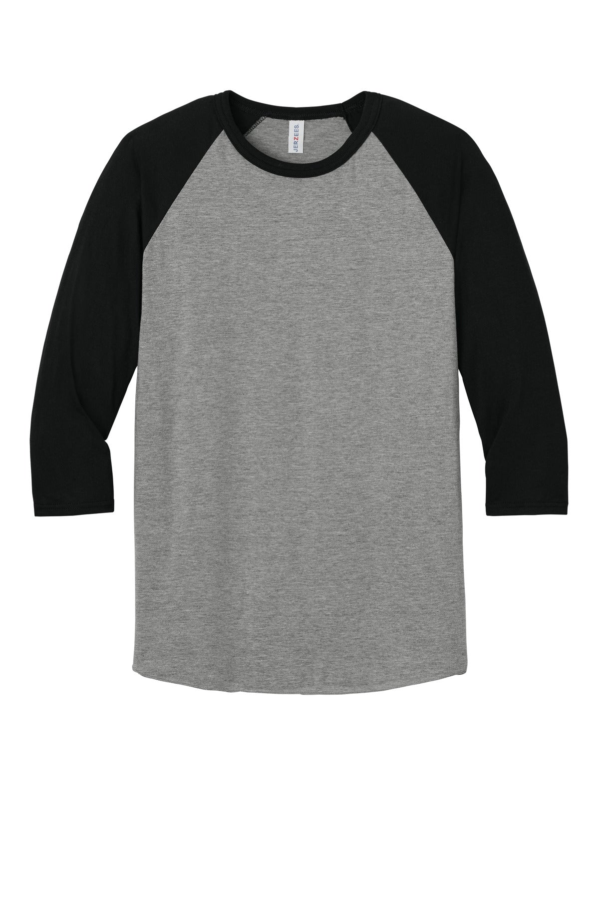 Jerzees Unisex Premium Blend Combed Ring Spun 3/4-Sleeve Raglan - Oxford/ Black Ink - flat front