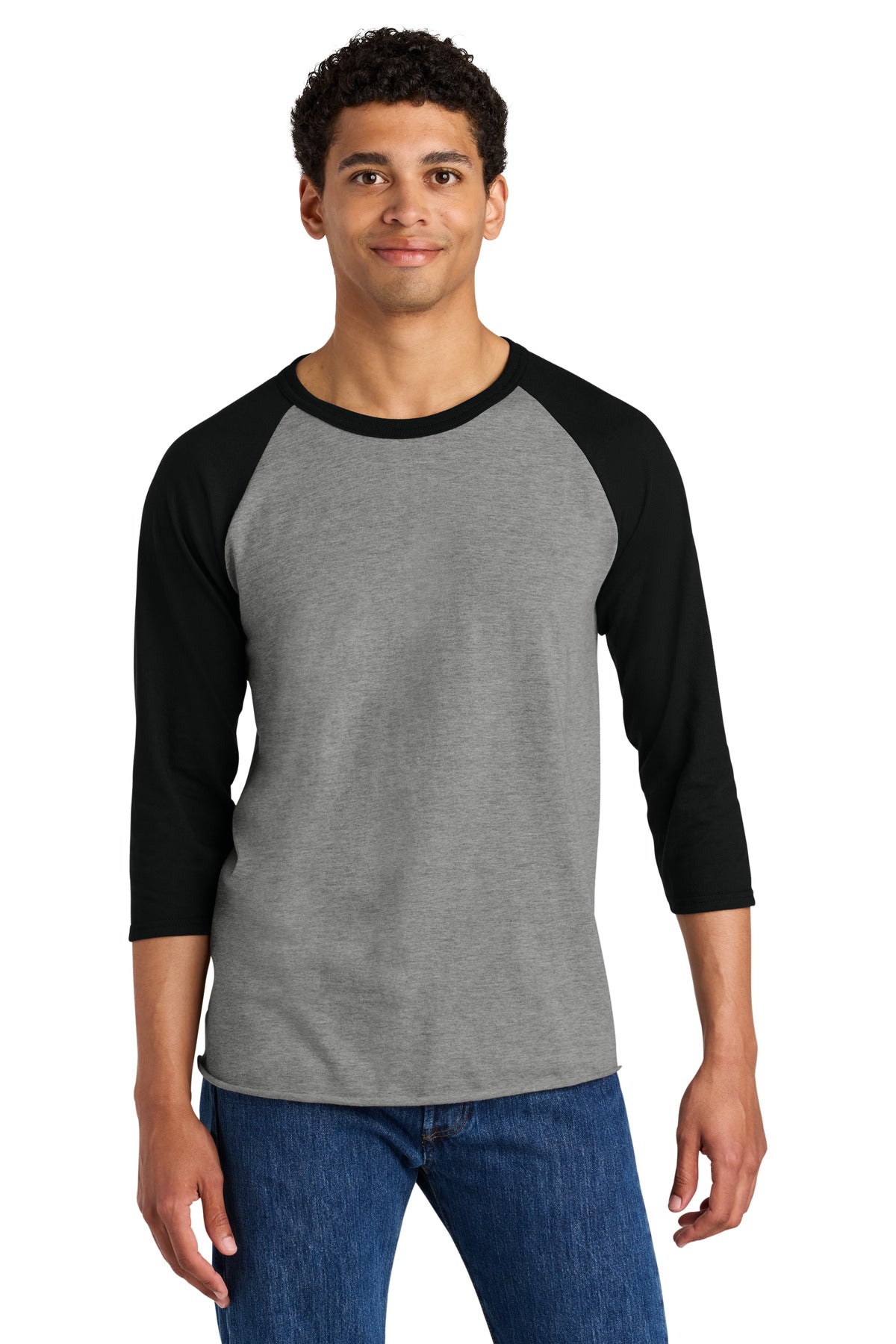 Jerzees Unisex Premium Blend Combed Ring Spun 3/4-Sleeve Raglan - Oxford/ Black Ink - front