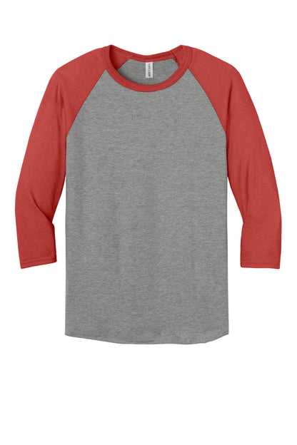 Jerzees Unisex Premium Blend Combed Ring Spun 3/4-Sleeve Raglan - Oxford/ Fiery Red Heather - flat front