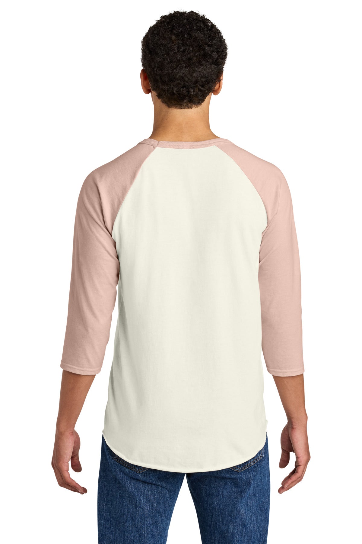 Jerzees Unisex Premium Blend Combed Ring Spun 3/4-Sleeve Raglan - Sweet Cream Heather/ Blush Pink - back
