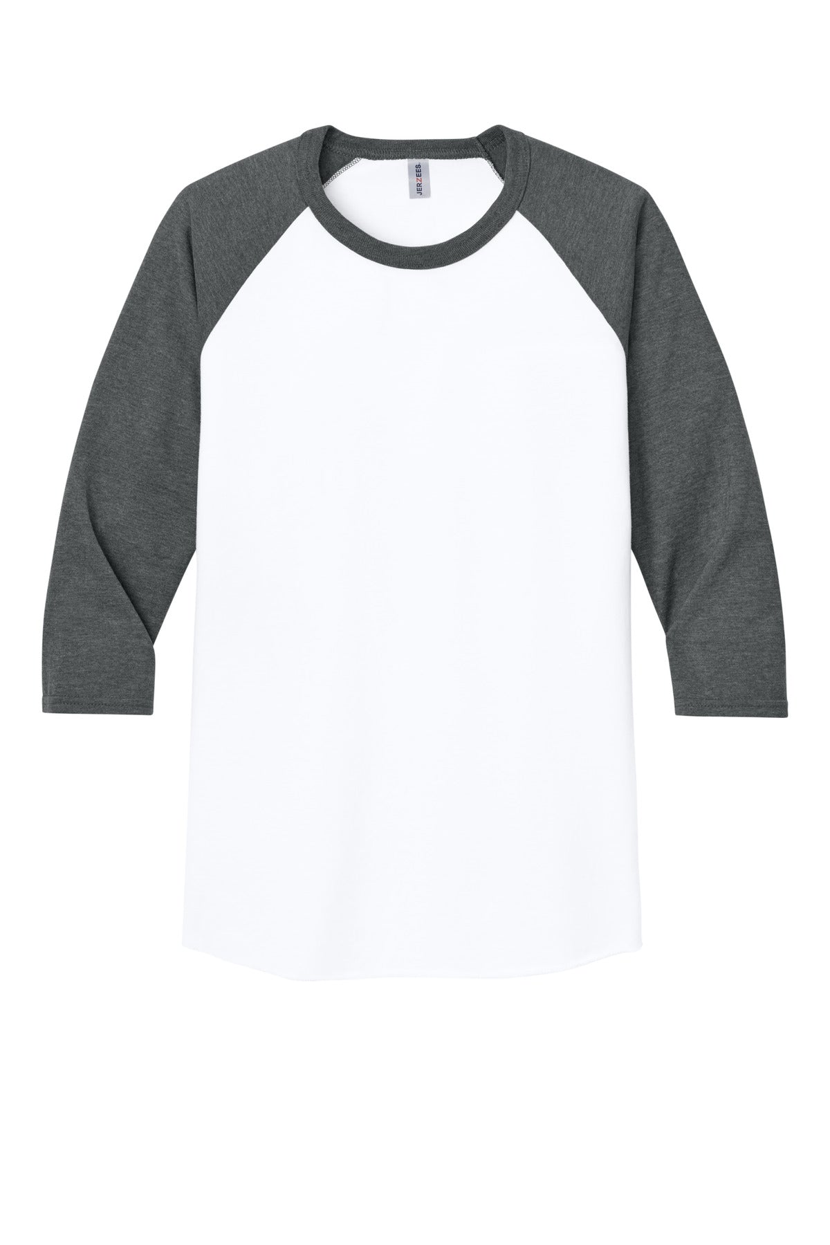 Jerzees Unisex Premium Blend Combed Ring Spun 3/4-Sleeve Raglan - White/ Charcoal Heather - flat front