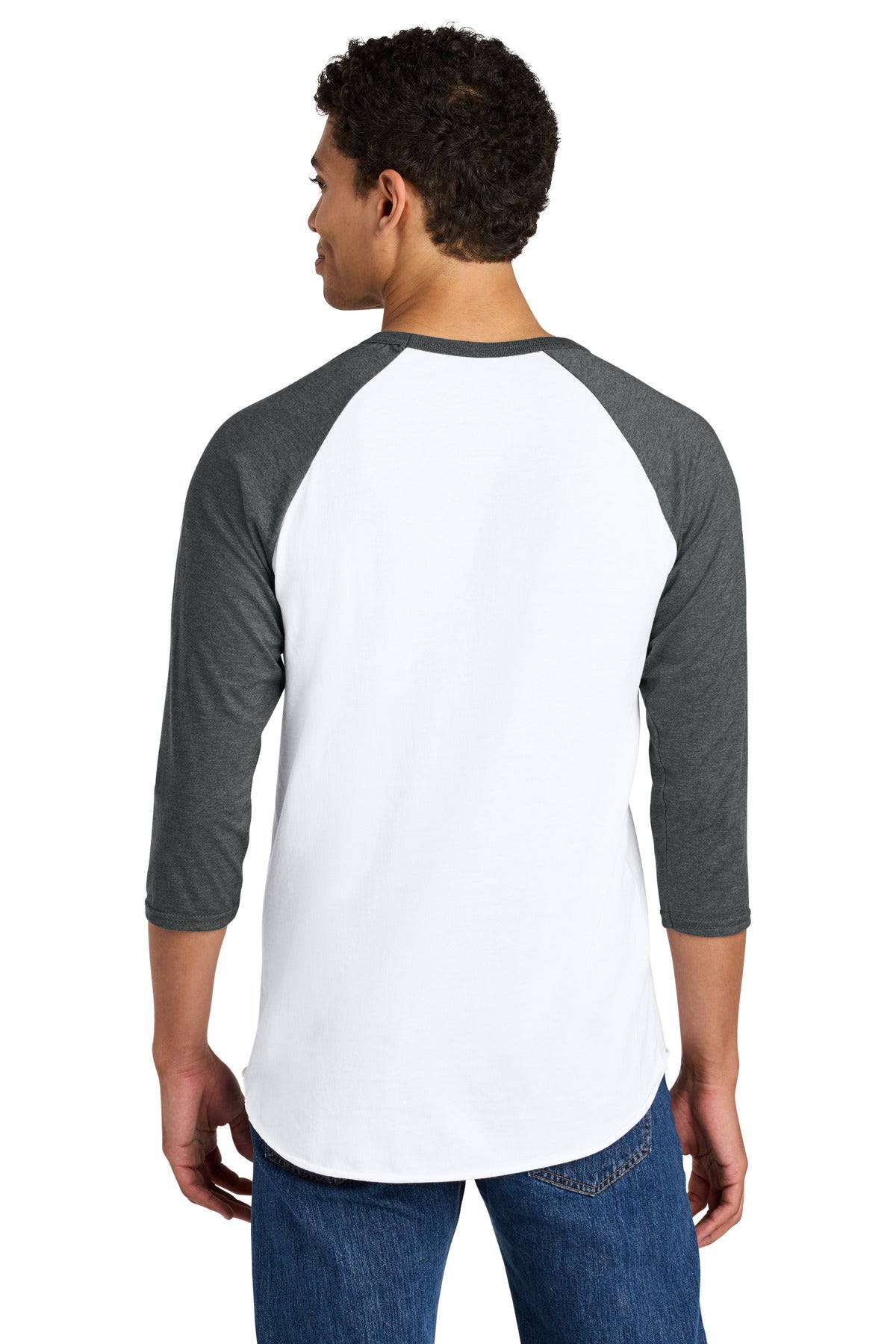 Jerzees Unisex Premium Blend Combed Ring Spun 3/4-Sleeve Raglan - White/ Charcoal Heather - back