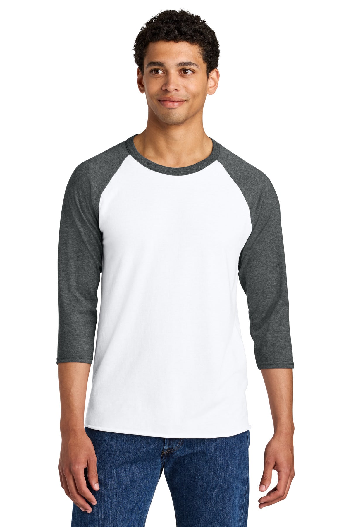 Jerzees Unisex Premium Blend Combed Ring Spun 3/4-Sleeve Raglan - White/ Charcoal Heather - front